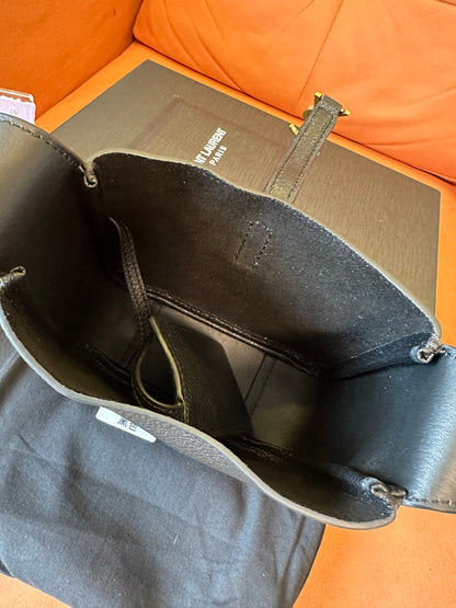 Saint Laurent Black Leather Bucket Bag with Gold YSL Logo