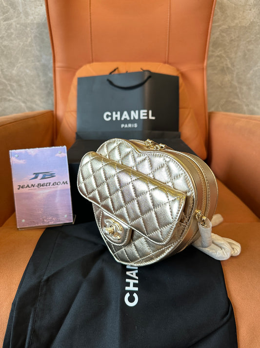 Chanel Heart-Shaped Quilted Flap Bag in Gold Leather