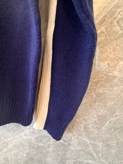 Chanel Navy and Cream Hooded Wool Knit Cardigan