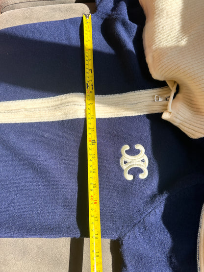 Chanel Navy and Cream Hooded Wool Knit Cardigan
