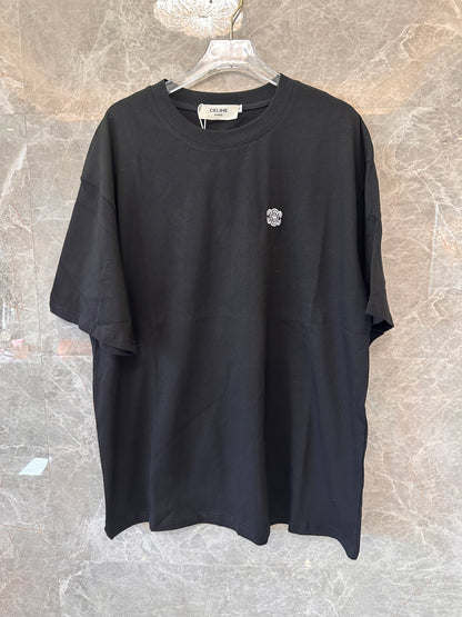 Celine Paris Logo Cotton T-shirt in Black