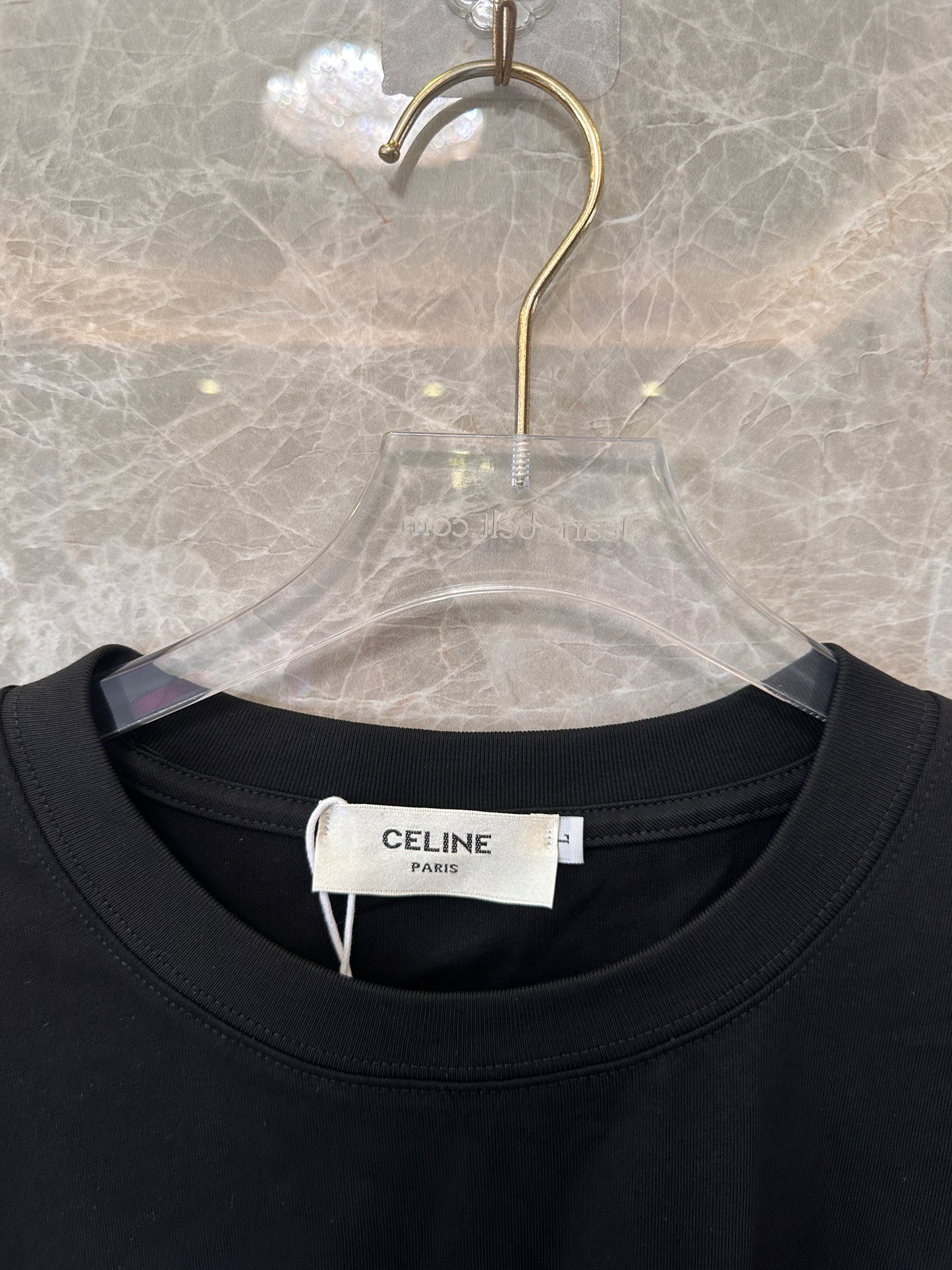 Celine Paris Logo Cotton T-shirt in Black