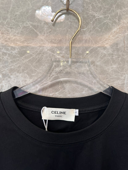 Celine Paris Logo Cotton T-shirt in Black