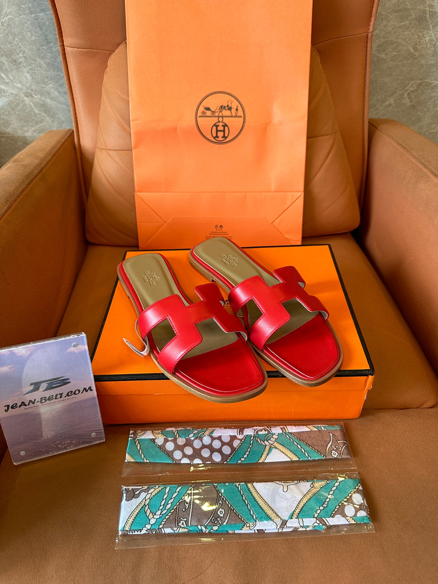 Hermès Oran Slippers in Red Calfskin Leather