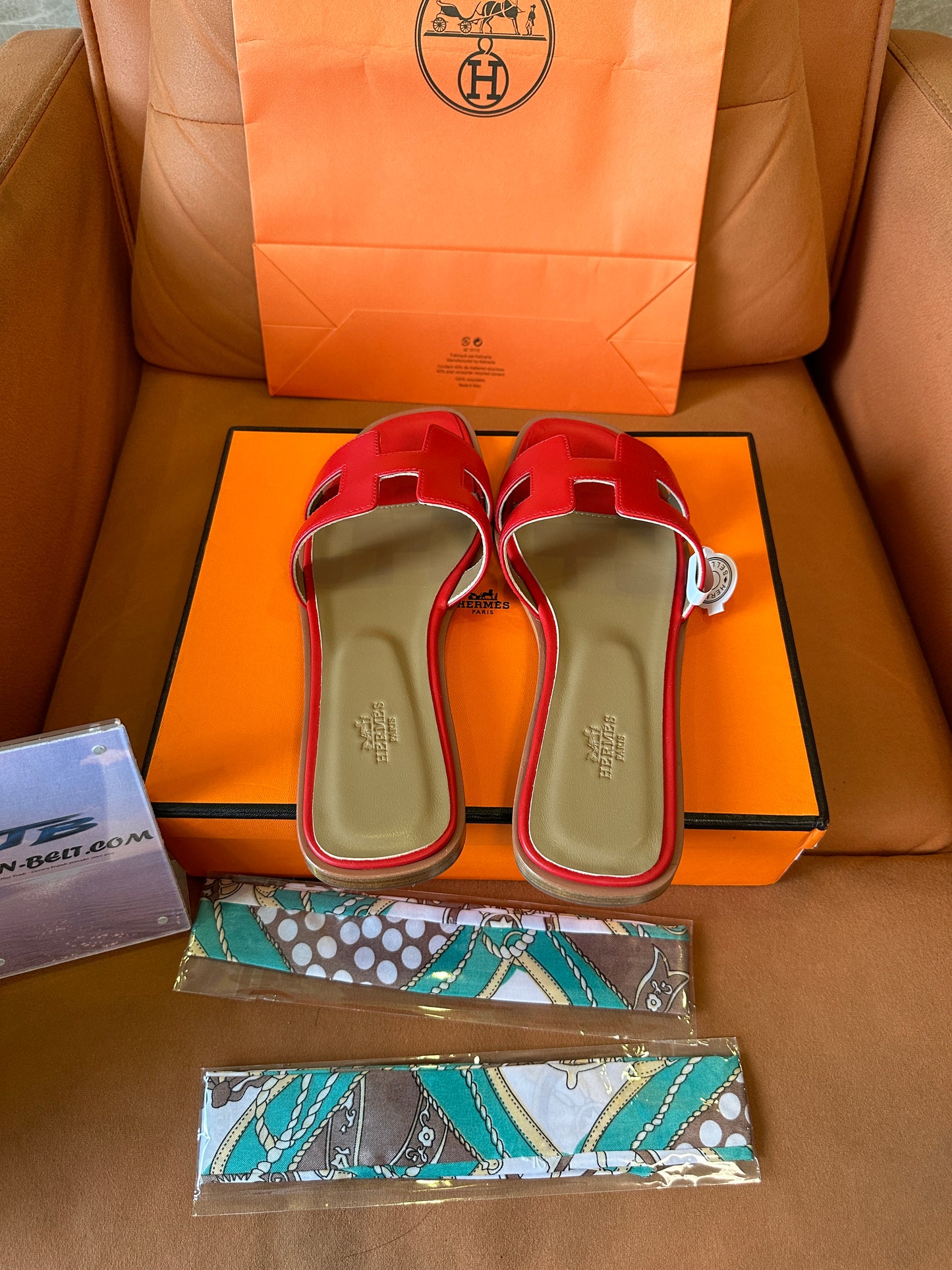 Hermès Oran Slippers in Red Calfskin Leather