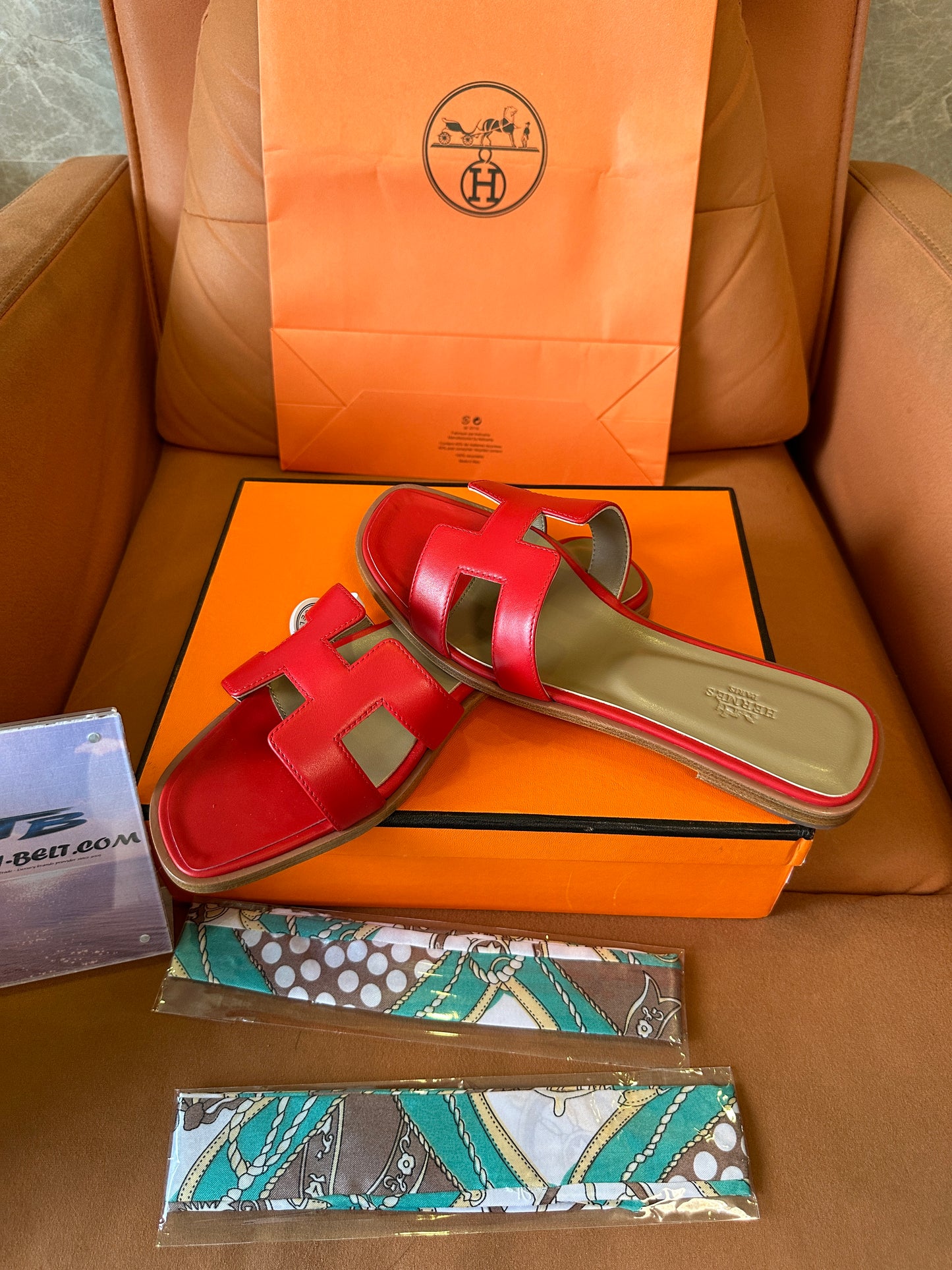 Hermès Oran Slippers in Red Calfskin Leather