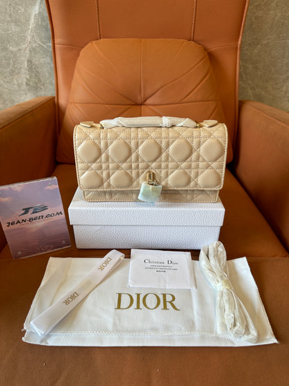 Dior Caro Bag in Beige Cannage Leather with Gold Lock