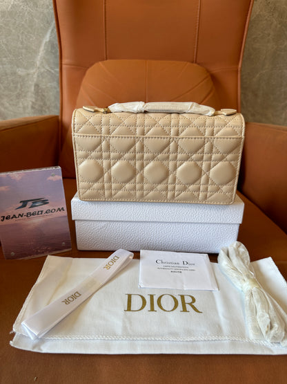 Dior Caro Bag in Beige Cannage Leather with Gold Lock