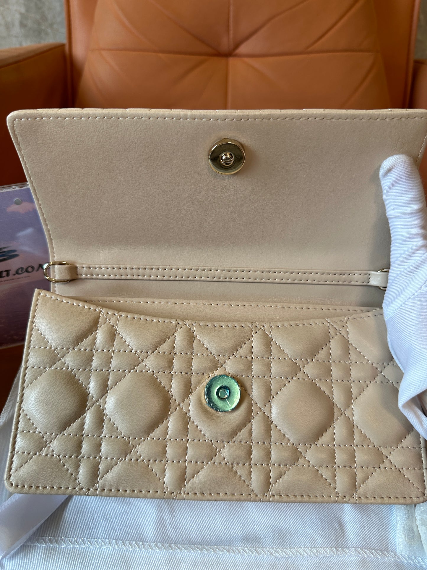 Dior Caro Bag in Beige Cannage Leather with Gold Lock