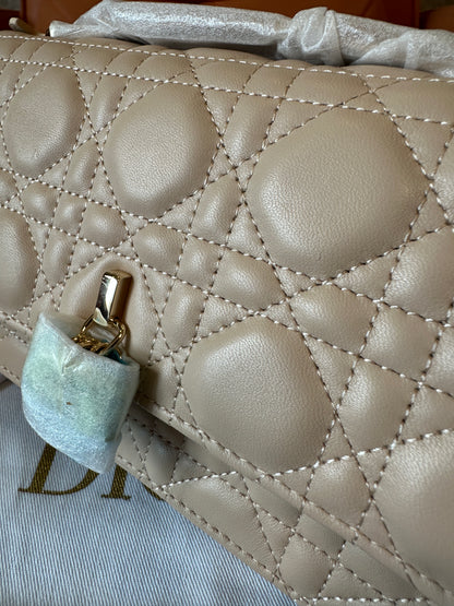 Dior Caro Bag in Beige Cannage Leather with Gold Lock