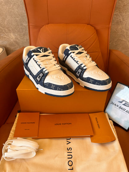 Zapatillas deportivas Louis Vuitton de lona con monograma blanco y azul