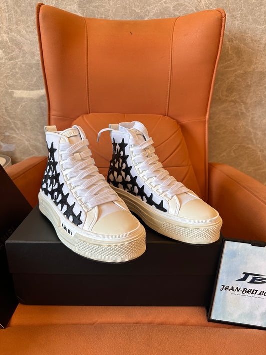 AmiriI Star Patch High-Top Sneakers - White with Black Star Accents