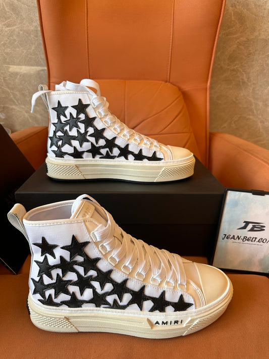AmiriI Star Patch High-Top Sneakers - White with Black Star Accents
