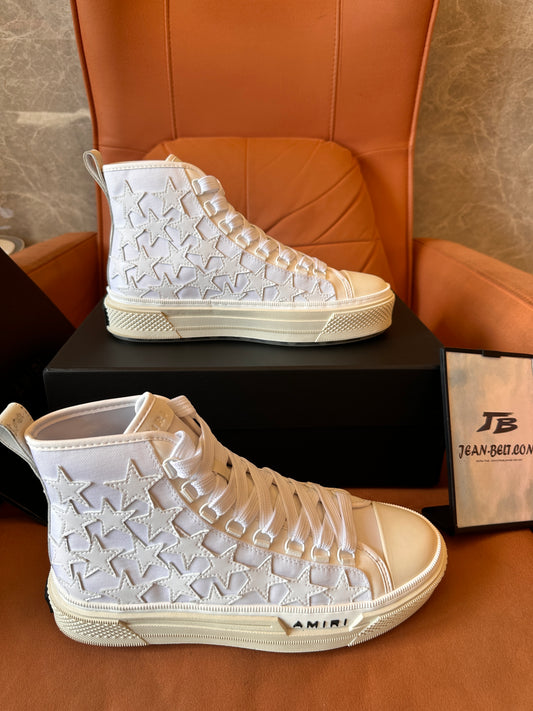 Amiri White Star-Embellished High-Top Canvas Sneakers