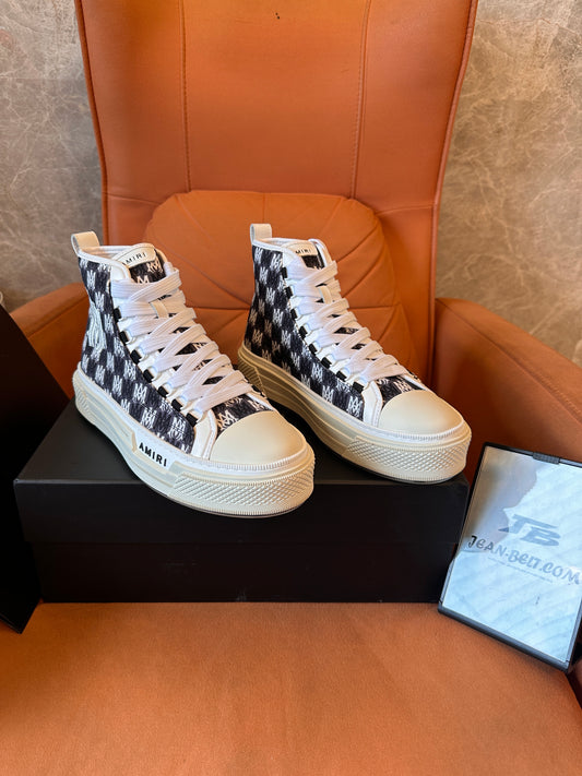 Amiri High-Top Canvas Sneakers with Embroidered Logo Pattern