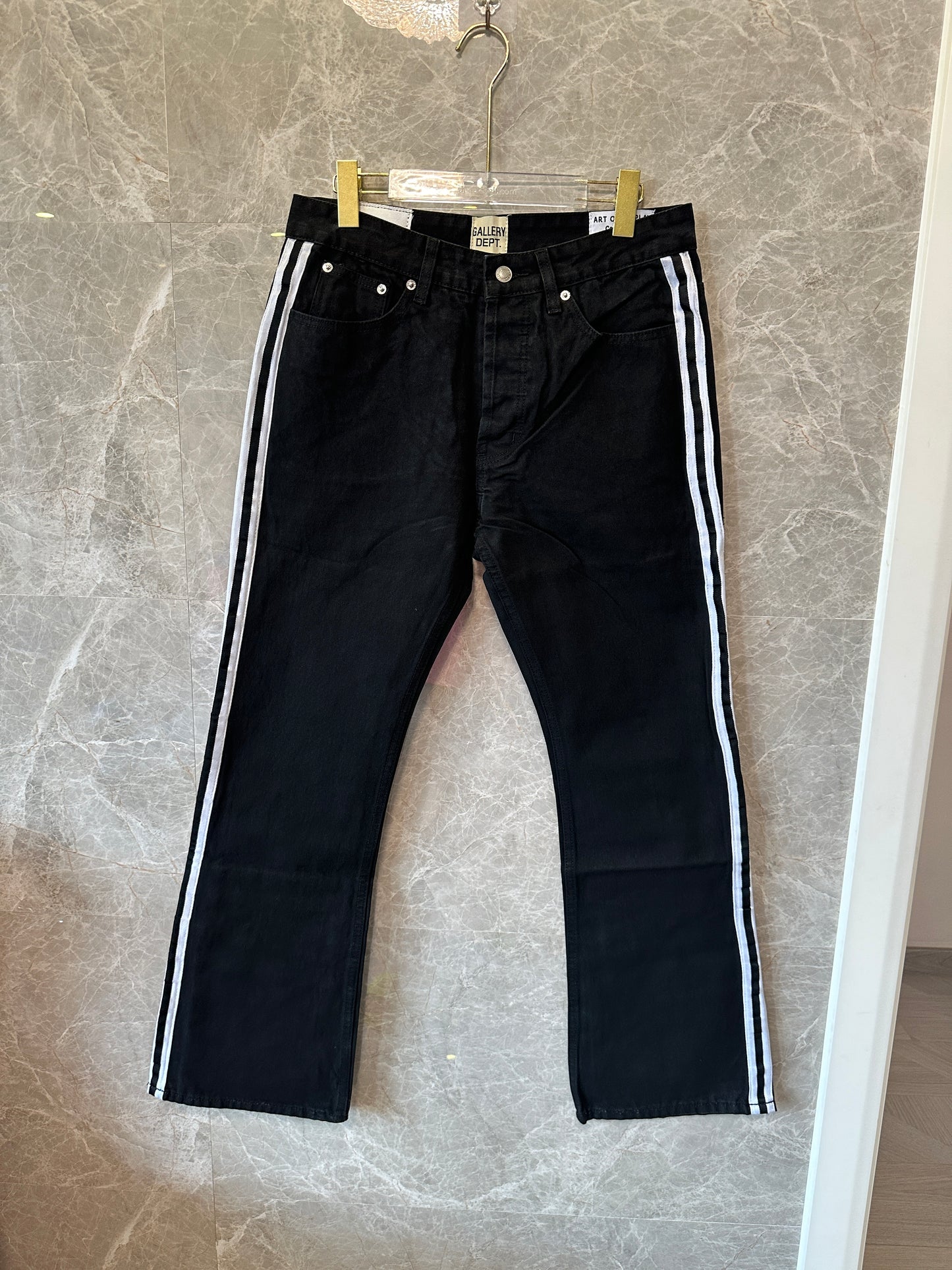 Gallery Dept. Black Denim Jeans with White Side Stripes