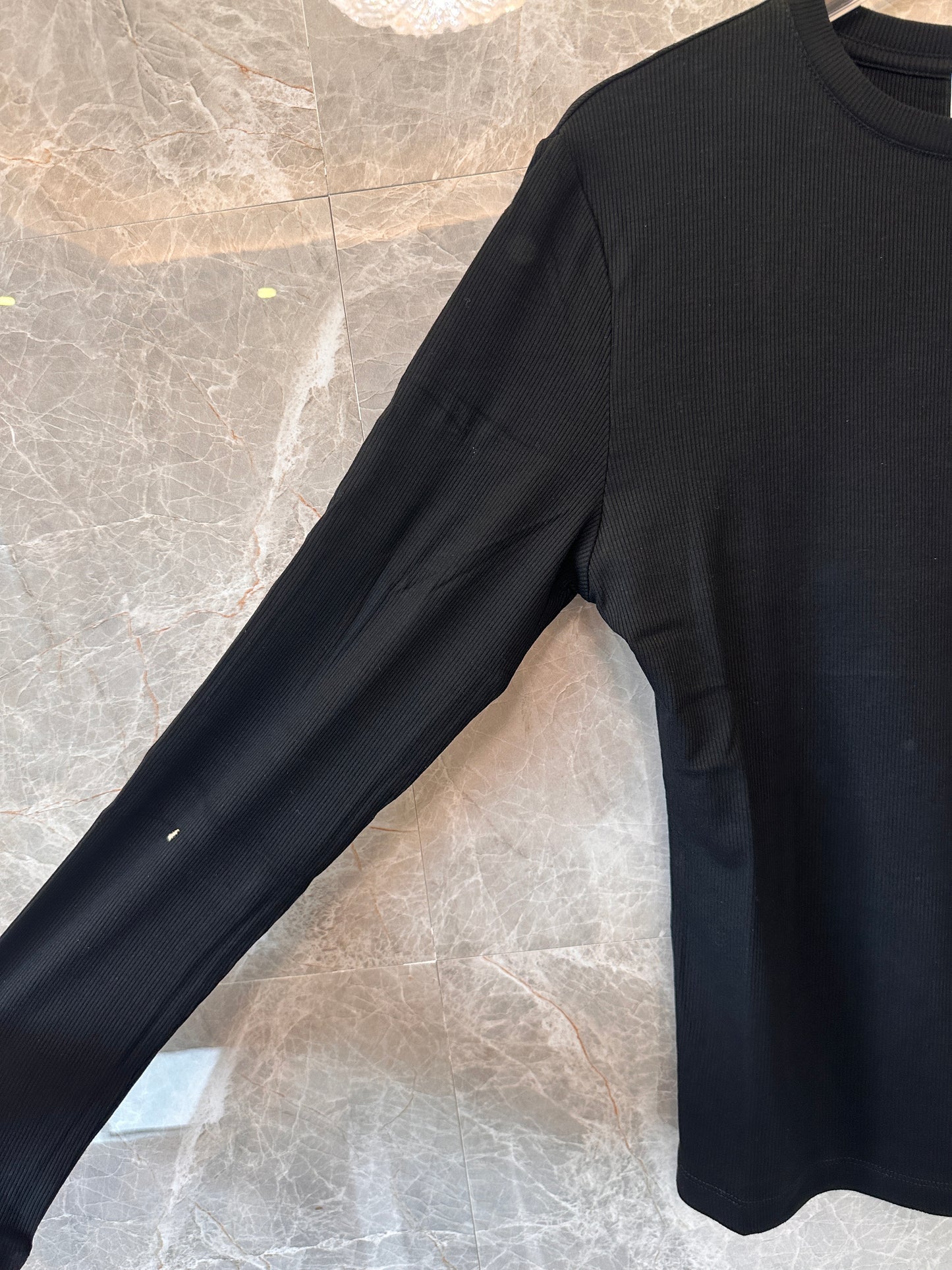 Celine Triomphe Embroidered Long-Sleeve Ribbed T-shirt in Black