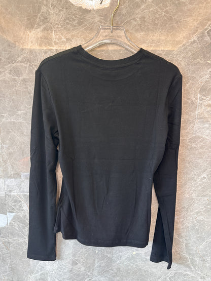 Celine Triomphe Embroidered Long-Sleeve Ribbed T-shirt in Black