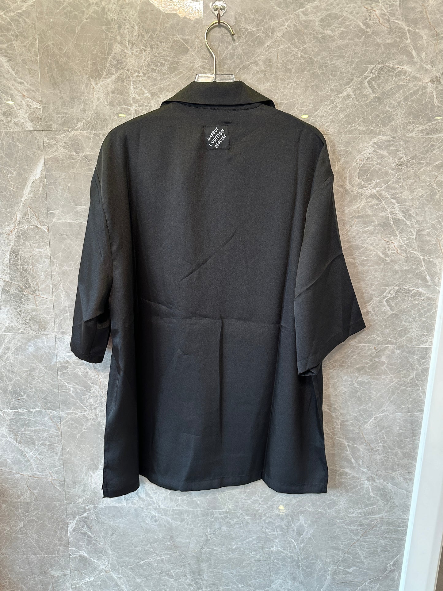 Louis Vuitton Men’s Black Short-Sleeve Shirt with Embroidered Floral Detail