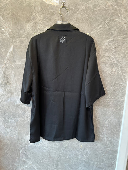 Louis Vuitton Men’s Black Short-Sleeve Shirt with Embroidered Floral Detail