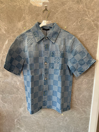 Louis Vuitton Damier Short Sleeve Denim Shirt Blue