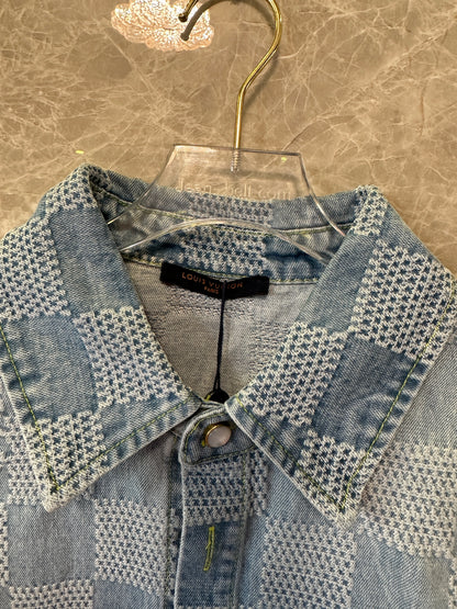 Louis Vuitton Damier Short Sleeve Denim Shirt Blue