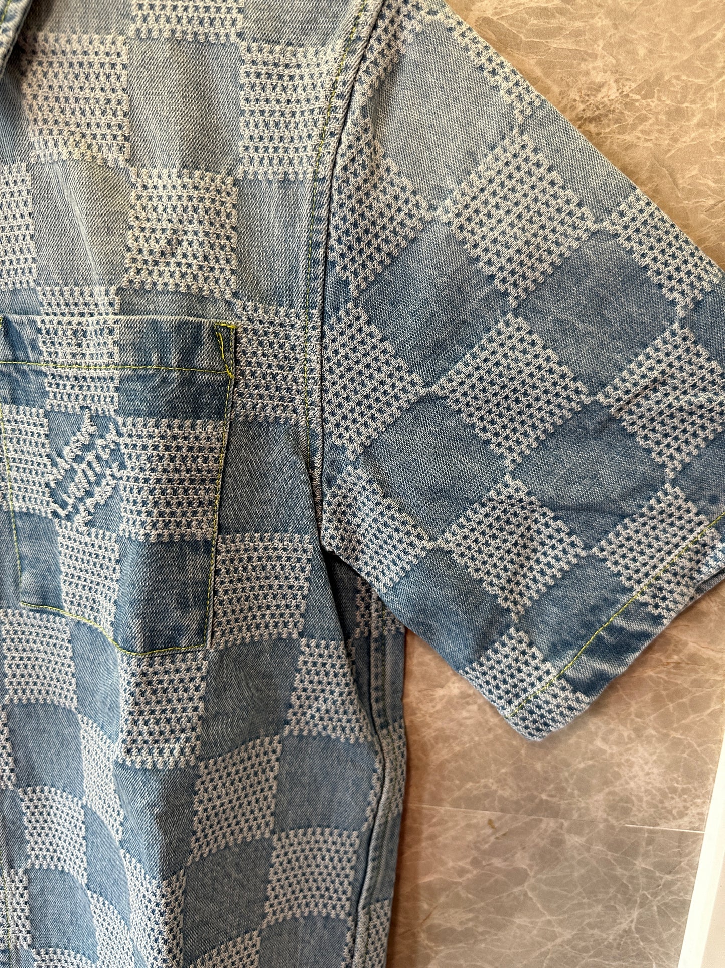 Louis Vuitton Damier Short Sleeve Denim Shirt Blue