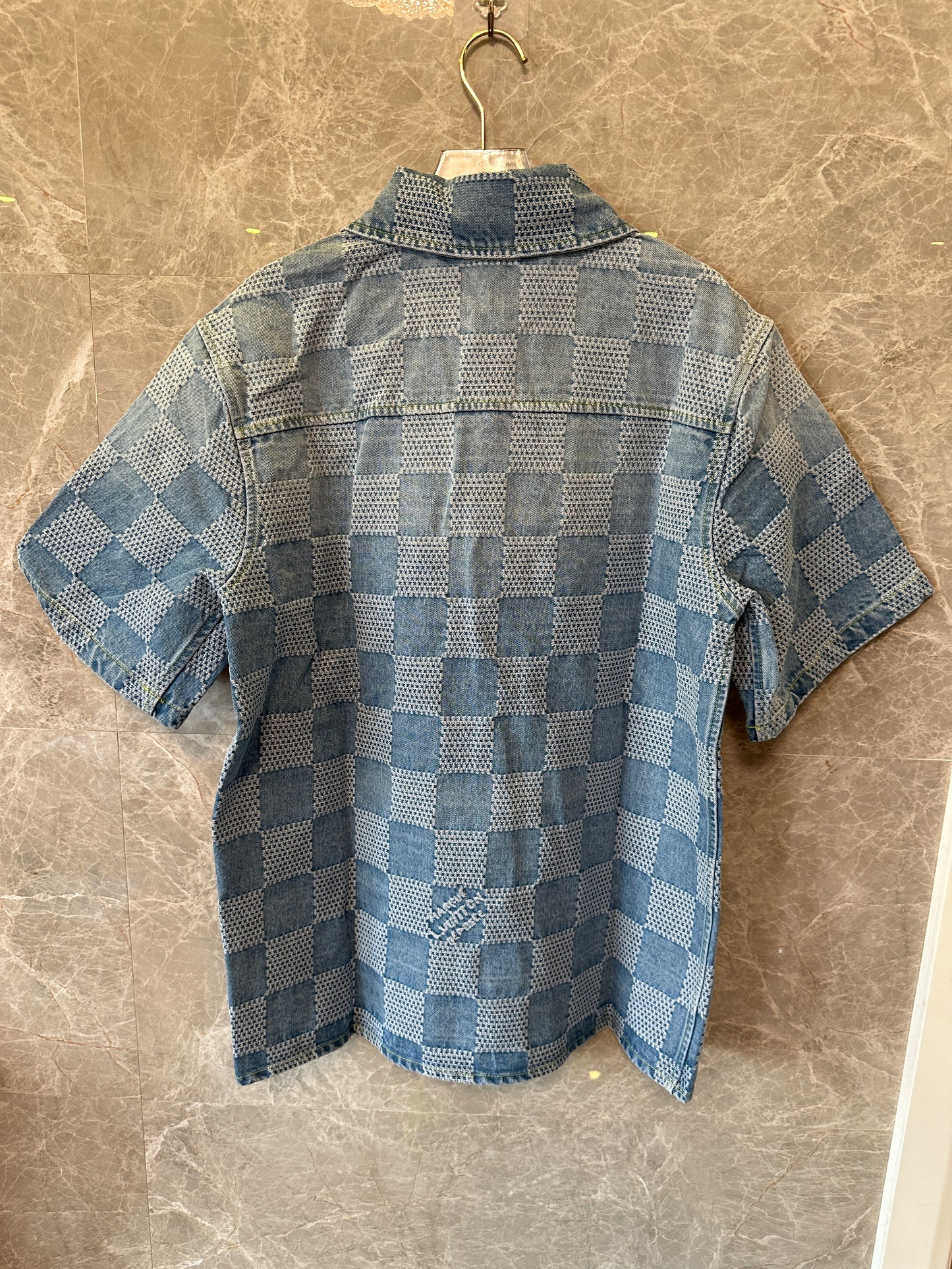 Louis Vuitton Damier Short Sleeve Denim Shirt Blue