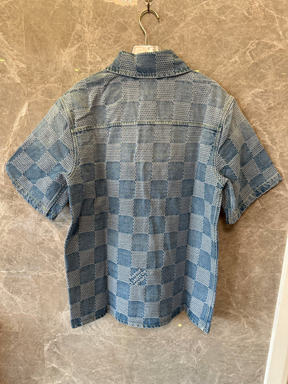 Louis Vuitton Damier Short Sleeve Denim Shirt Blue
