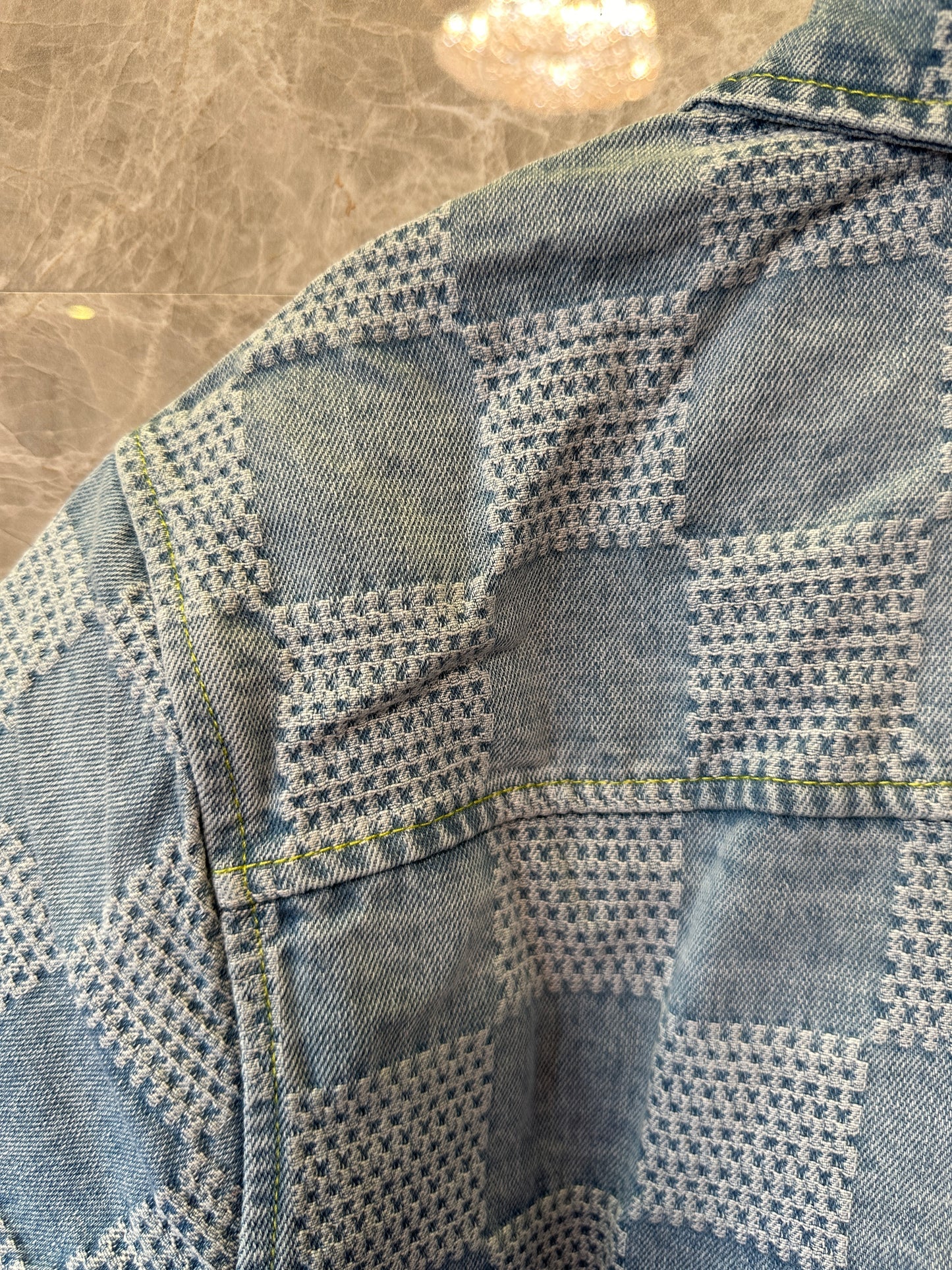 Louis Vuitton Damier Short Sleeve Denim Shirt Blue