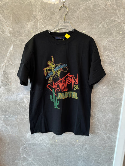 Louis Vuitton Black Cotton T-Shirt with Neon Motel Embroidery