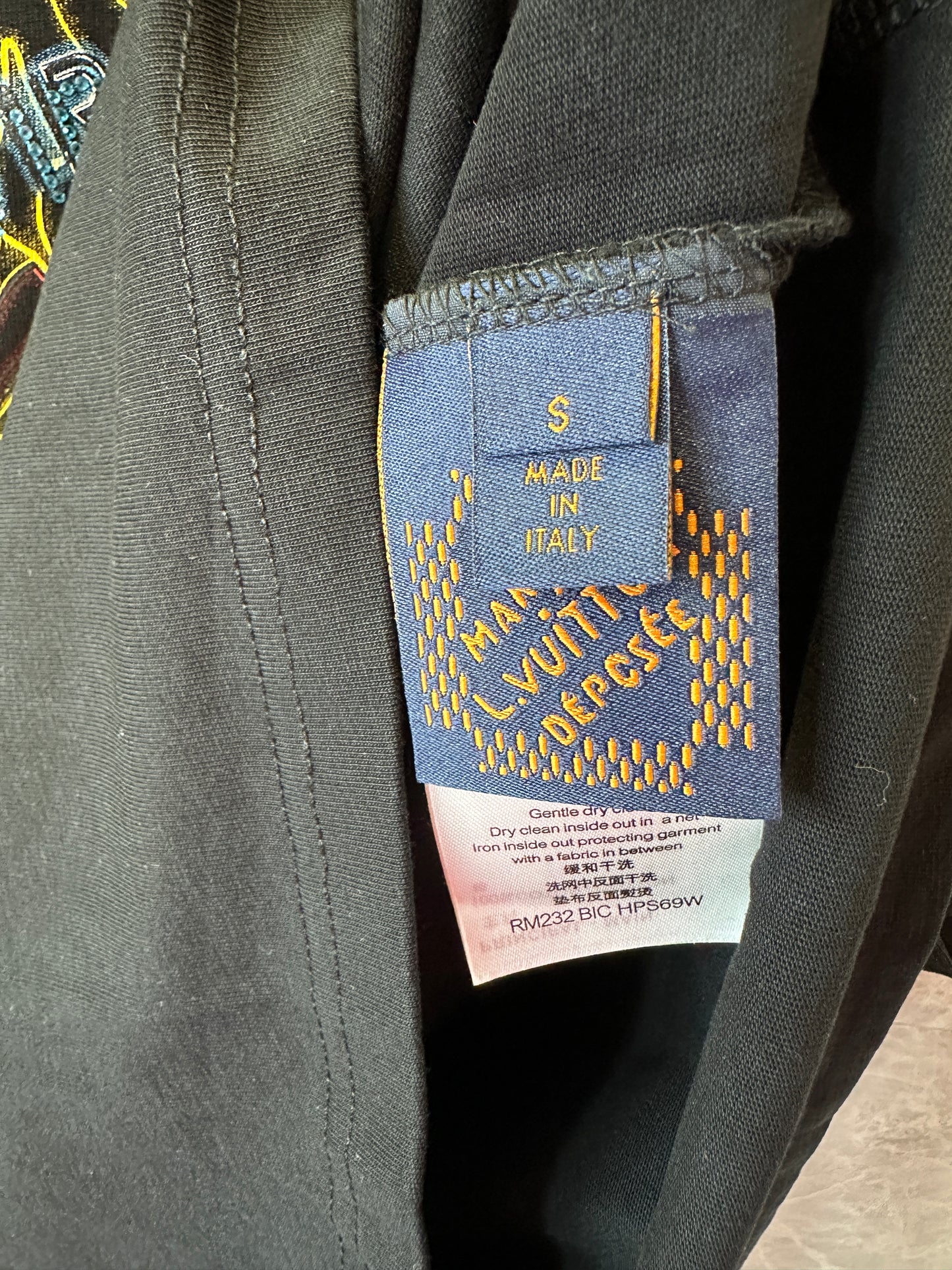 Louis Vuitton Black Cotton T-Shirt with Neon Motel Embroidery