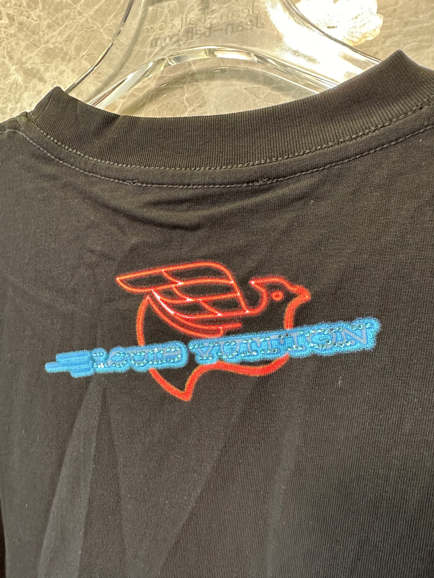 Louis Vuitton Black Cotton T-Shirt with Neon Motel Embroidery