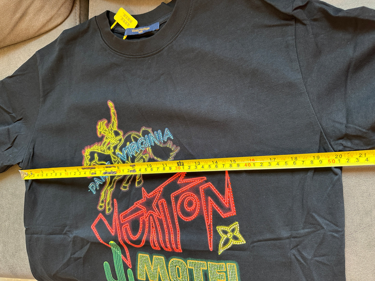 Louis Vuitton Black Cotton T-Shirt with Neon Motel Embroidery