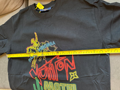 Louis Vuitton Black Cotton T-Shirt with Neon Motel Embroidery
