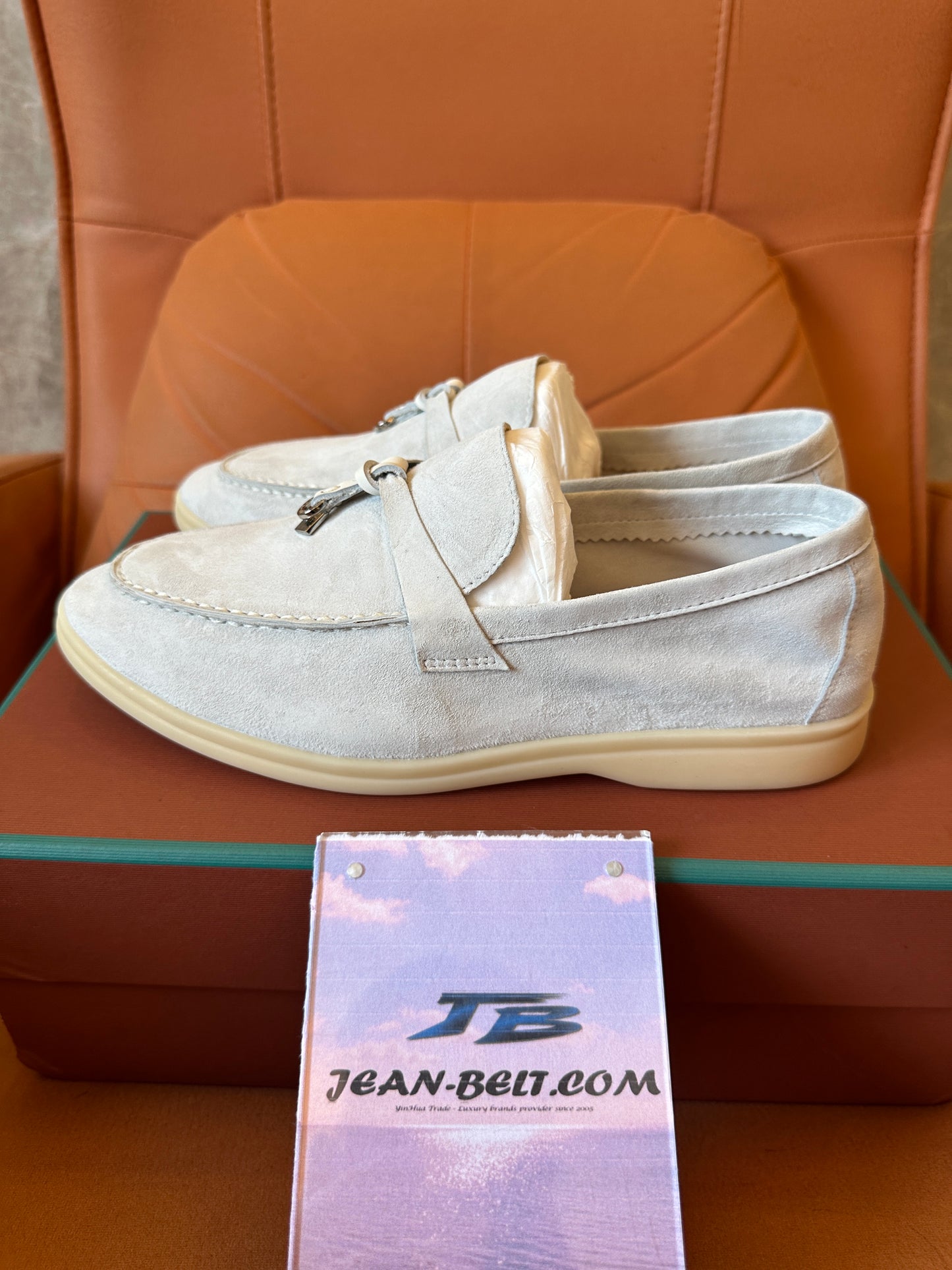 Loro Piana Suede Loafers with Charm – Beige