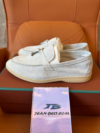 Loro Piana Suede Loafers with Charm – Beige