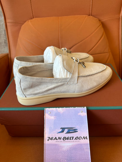 Loro Piana Suede Loafers with Charm – Beige