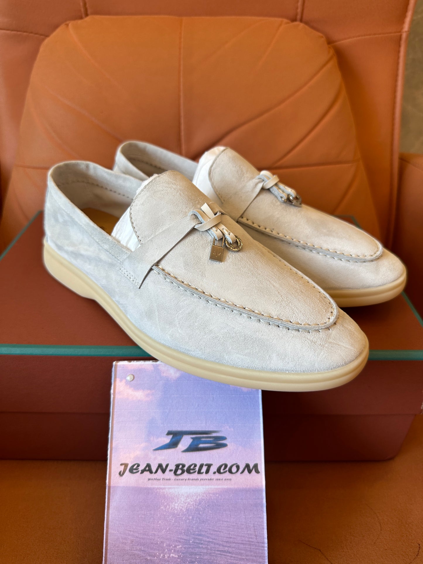 Loro Piana Suede Loafers with Charm – Beige