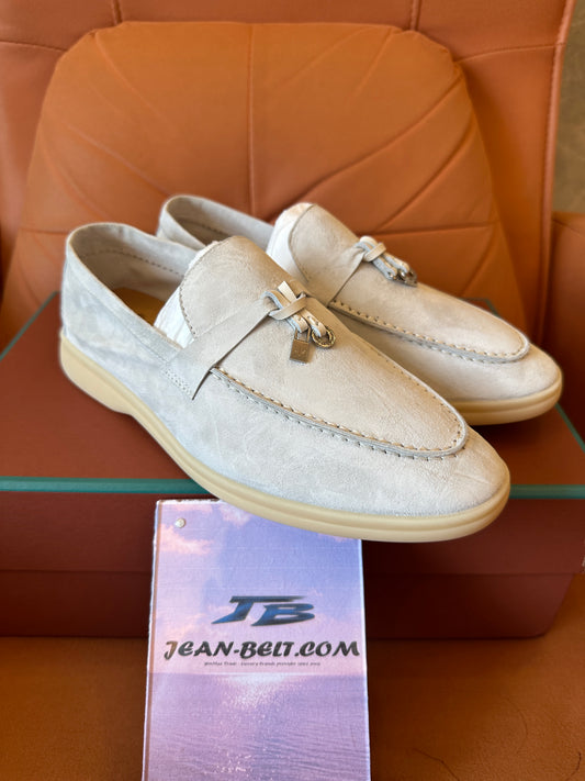 Loro Piana Suede Loafers with Charm – Beige