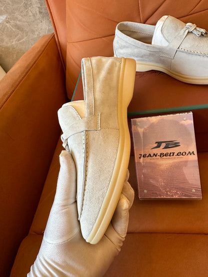 Loro Piana Suede Loafers with Charm – Beige