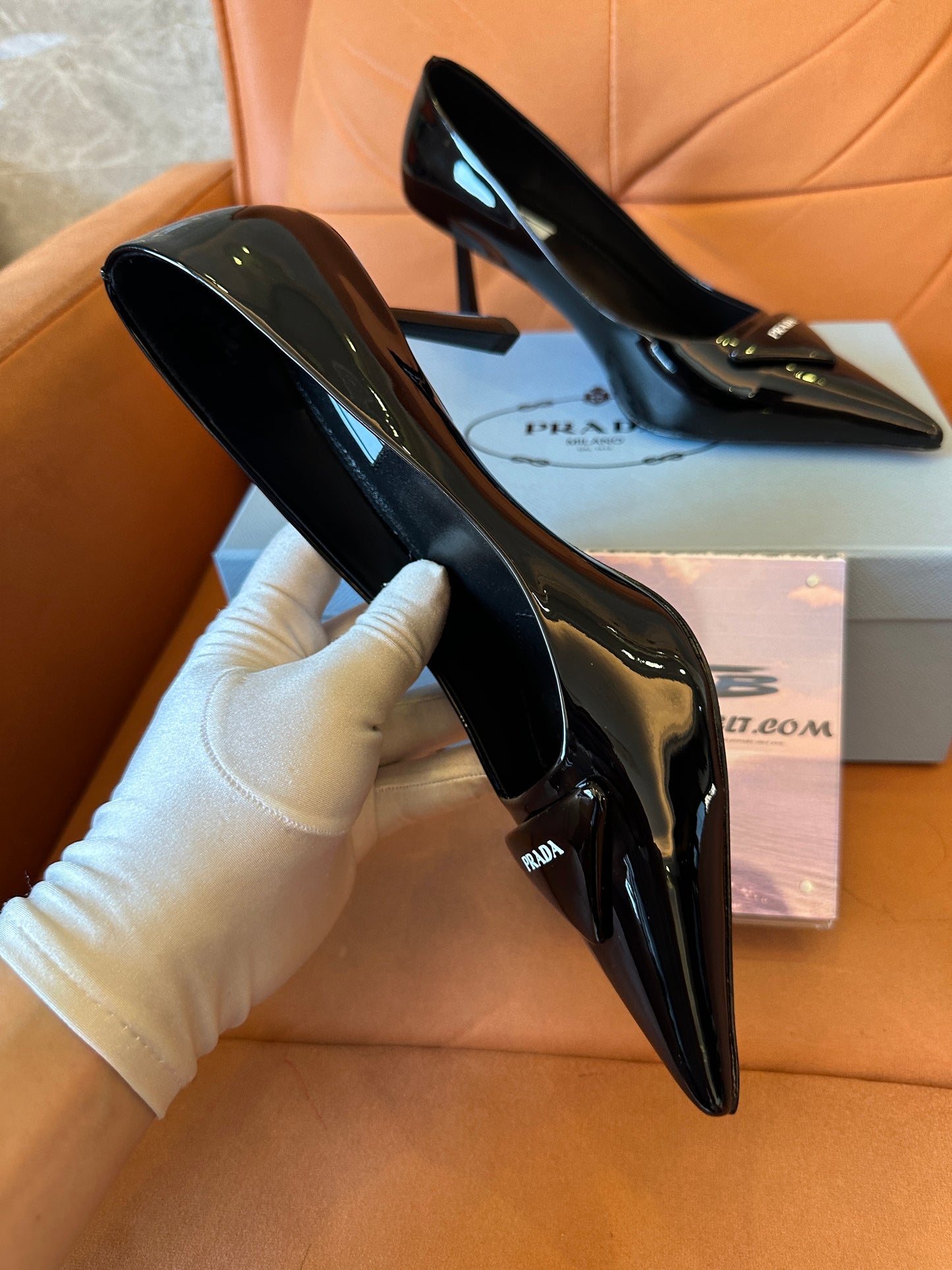 Prada Women's Black Patent Leather Pointed Toe Pumps