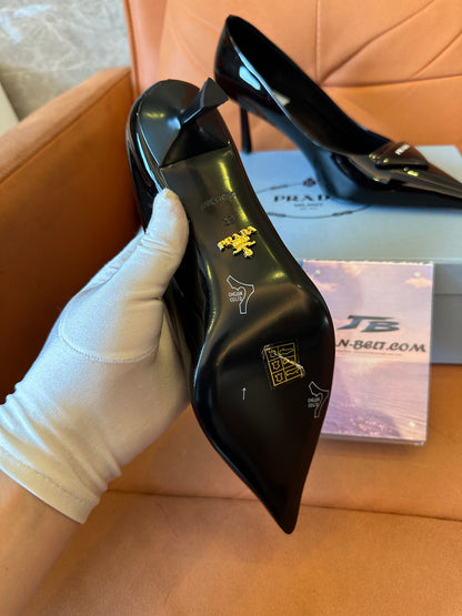 Prada Women's Black Patent Leather Pointed Toe Pumps