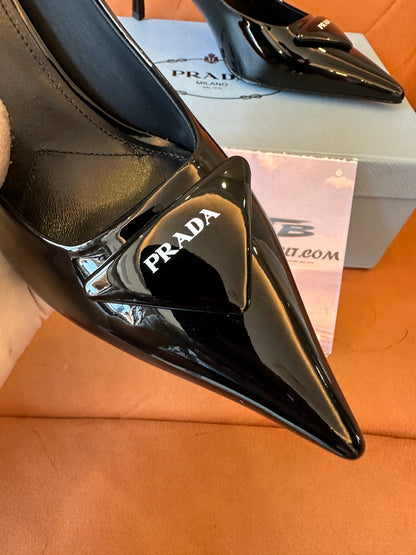 Prada Women's Black Patent Leather Pointed Toe Pumps
