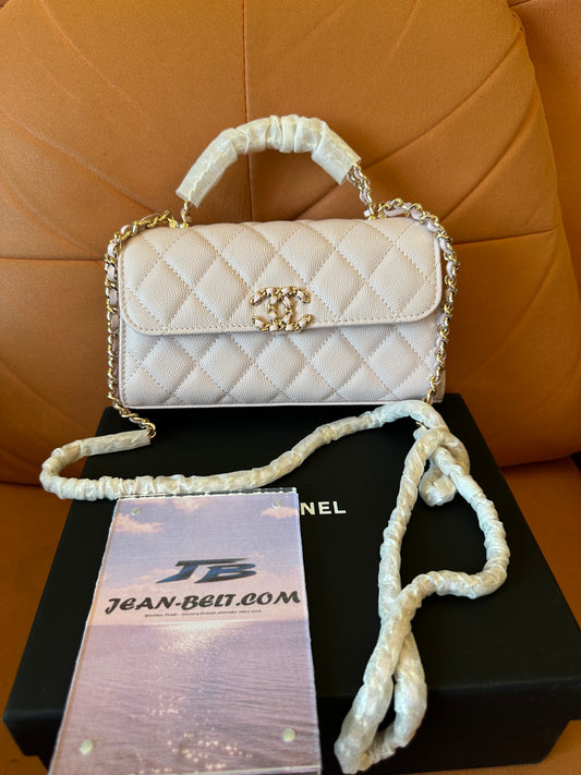 Chanel Small Top Handle Flap Bag Light Pink Caviar Leather with Gold Chain