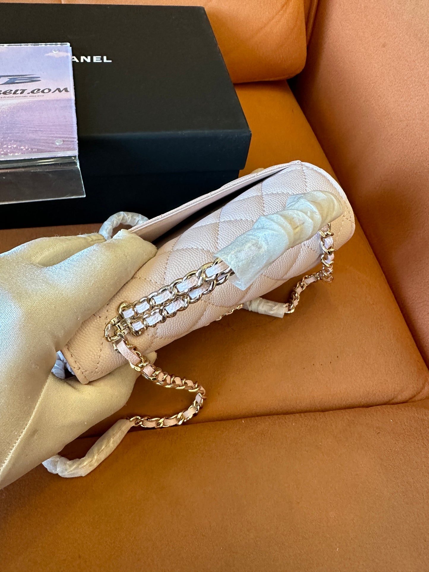 Chanel Small Top Handle Flap Bag Light Pink Caviar Leather with Gold Chain