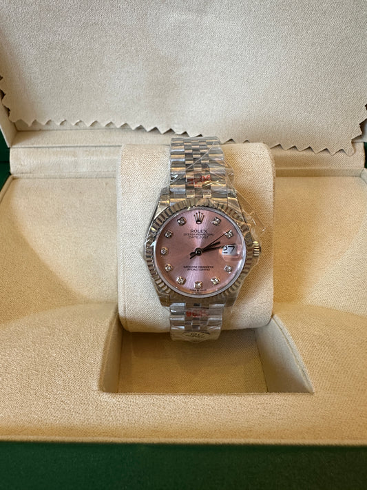 Rolex Datejust 36mm Pink Dial Diamond Hour Markers Jubilee Bracelet 2236 Movement