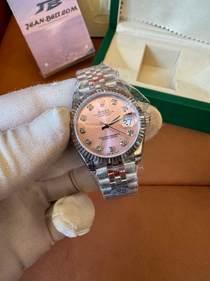 Rolex Datejust 36mm Pink Dial Diamond Hour Markers Jubilee Bracelet 2236 Movement