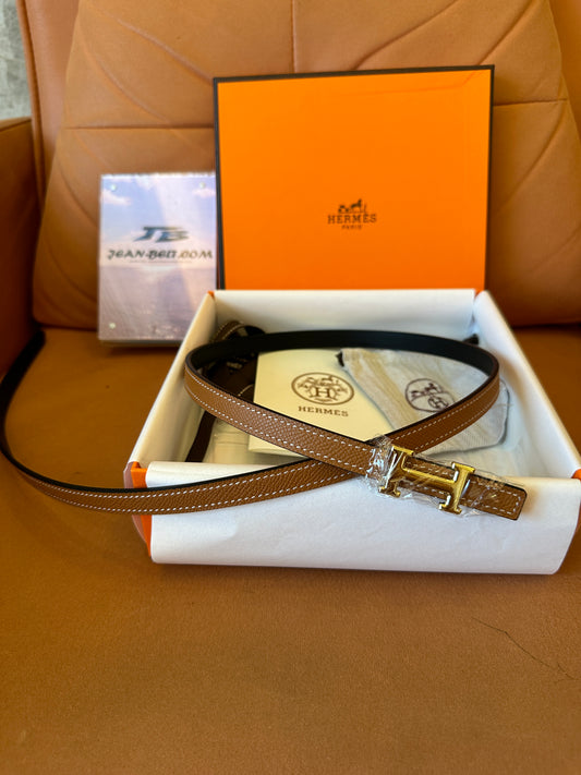 Hermes H Belt – Classic Brown Leather with Gold Buckle – Luxury Fashion Accessory