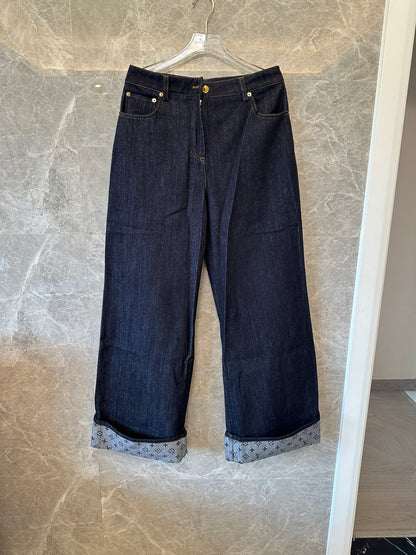 Louis Vuitton Denim Jeans – Dark Wash with LV Logo Hem Detail